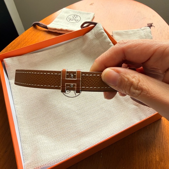 Hermes Pop-H Belt, Gold with silver hardware, size 75
